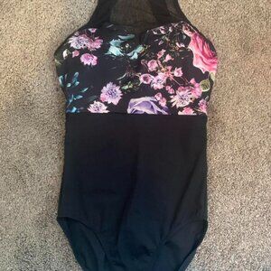 Danz N Motion Mock Neck Floral Leotard with Lace